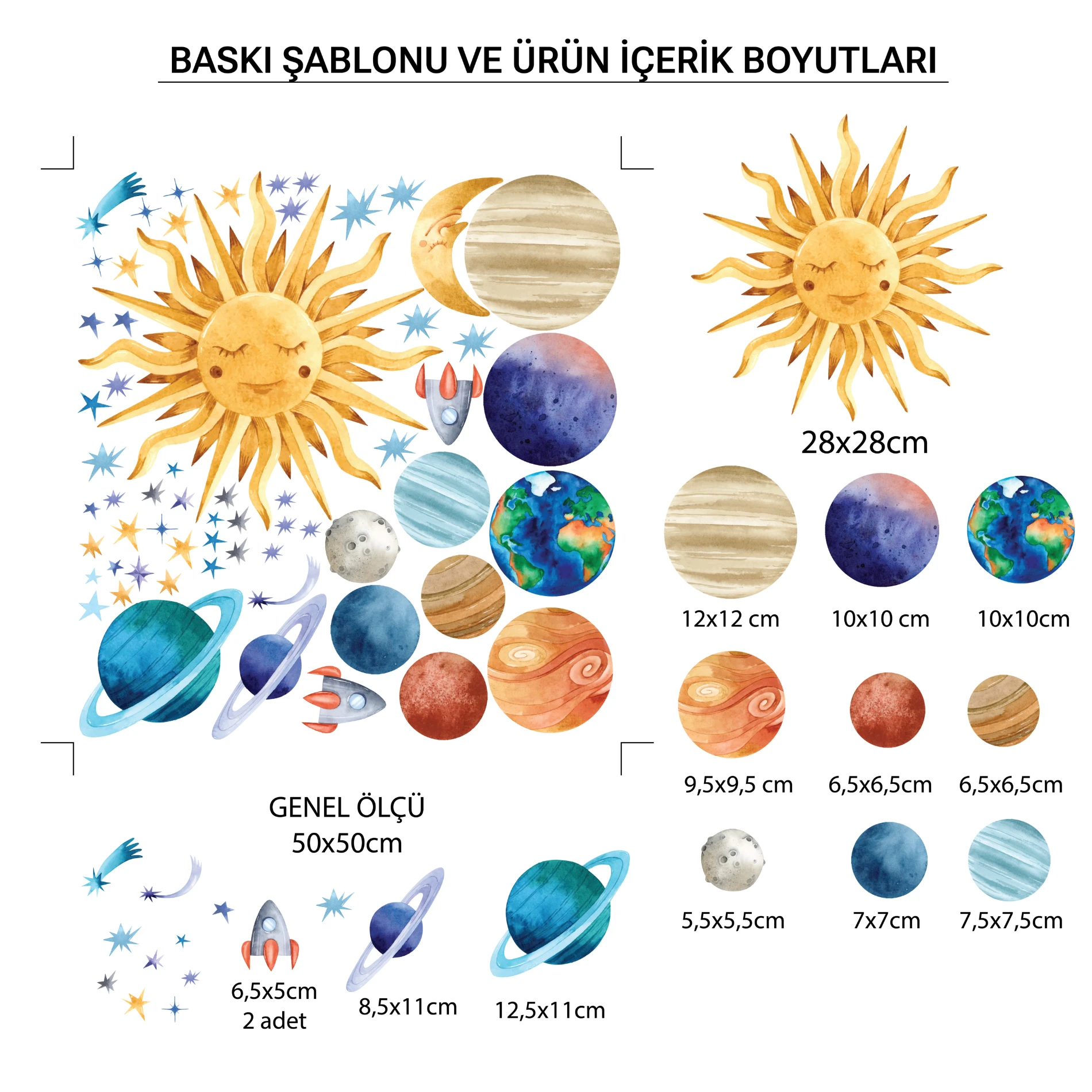 Çocuk Gezegenler Sticker (Model-4) 