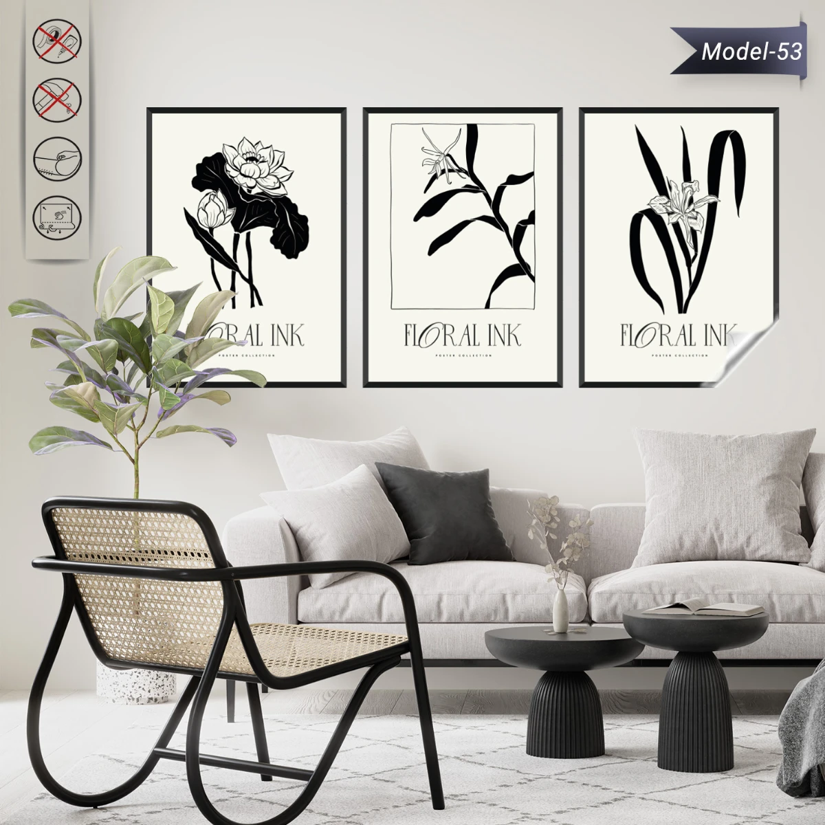 Statik Tutunma Özellikli Tablo - Poster Çiçek (Model- 53)