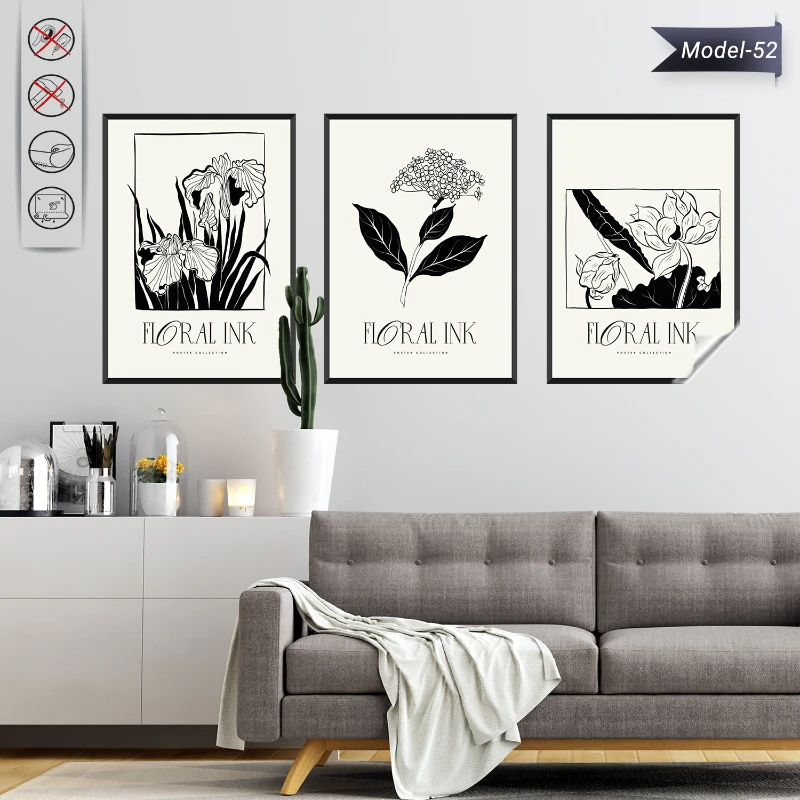 Statik Tutunma Özellikli Tablo - Poster Çiçek (Model- 52)