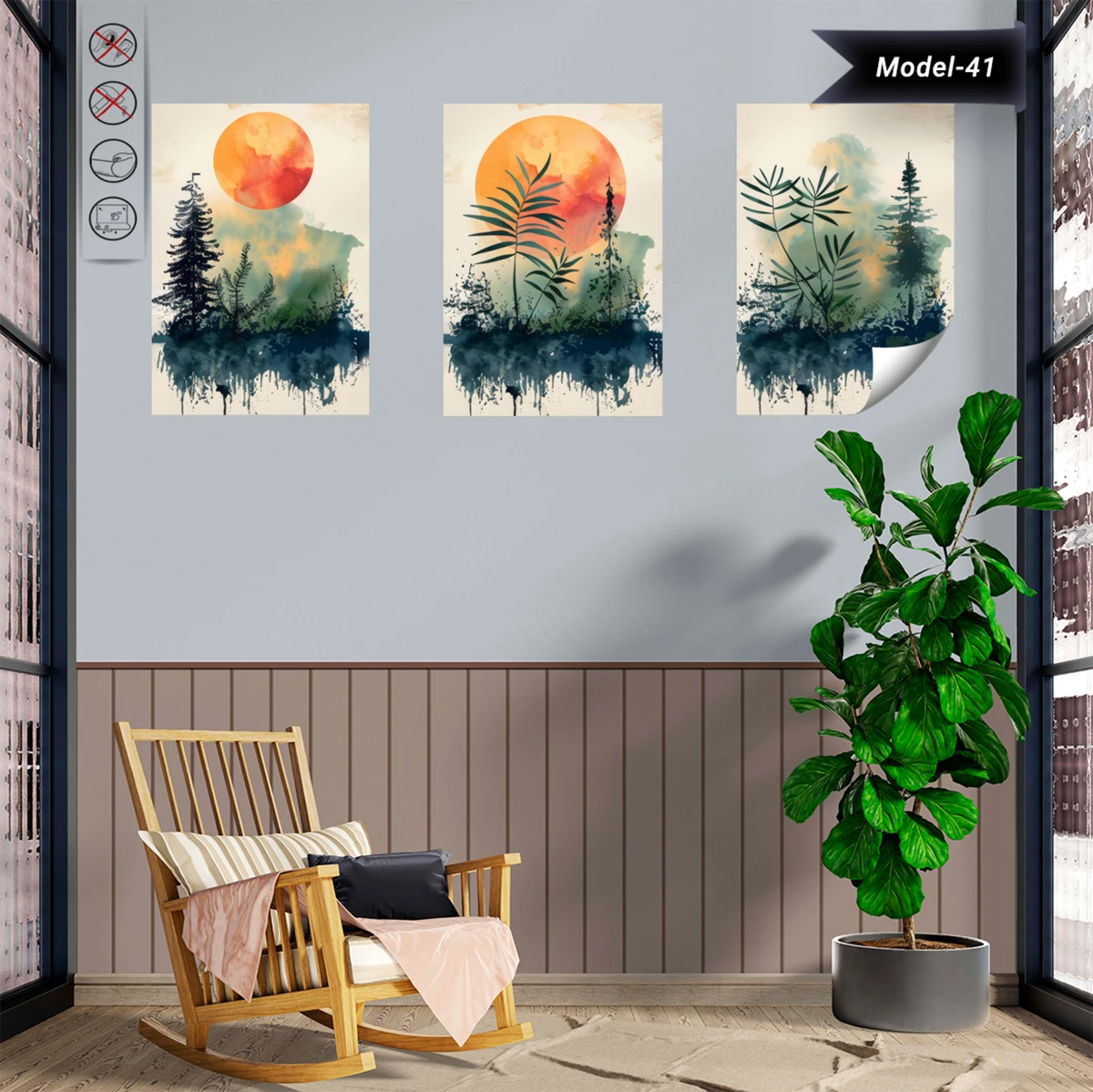 Statik Tutunma Özellikli Tablo - Poster Çiçek (Model- 41)