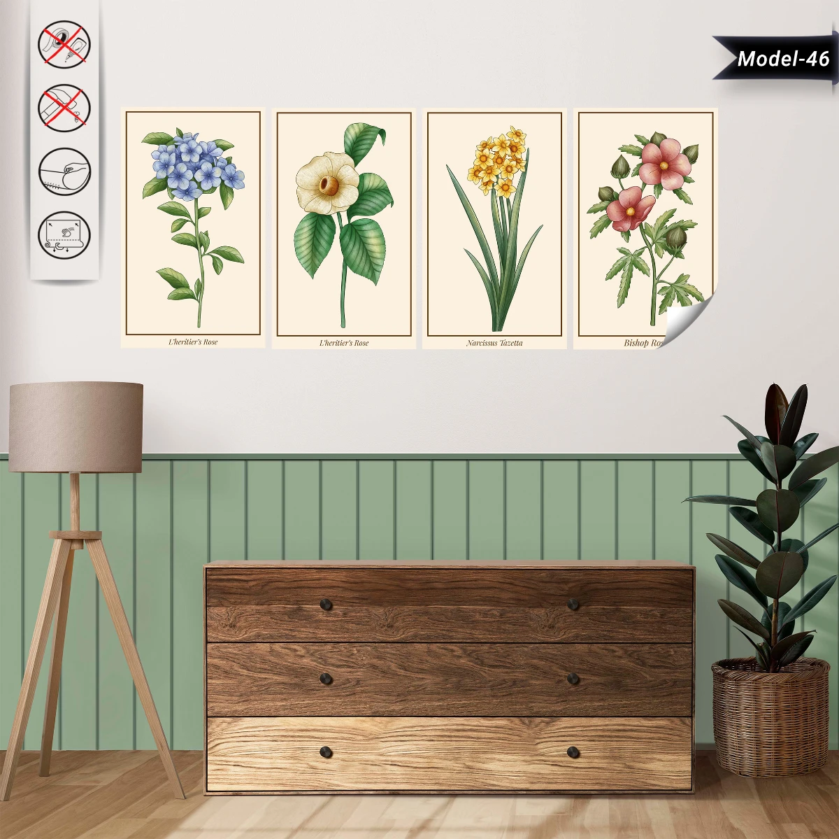 Statik Tutunma Özellikli Tablo - Poster Çiçek (Model- 46)