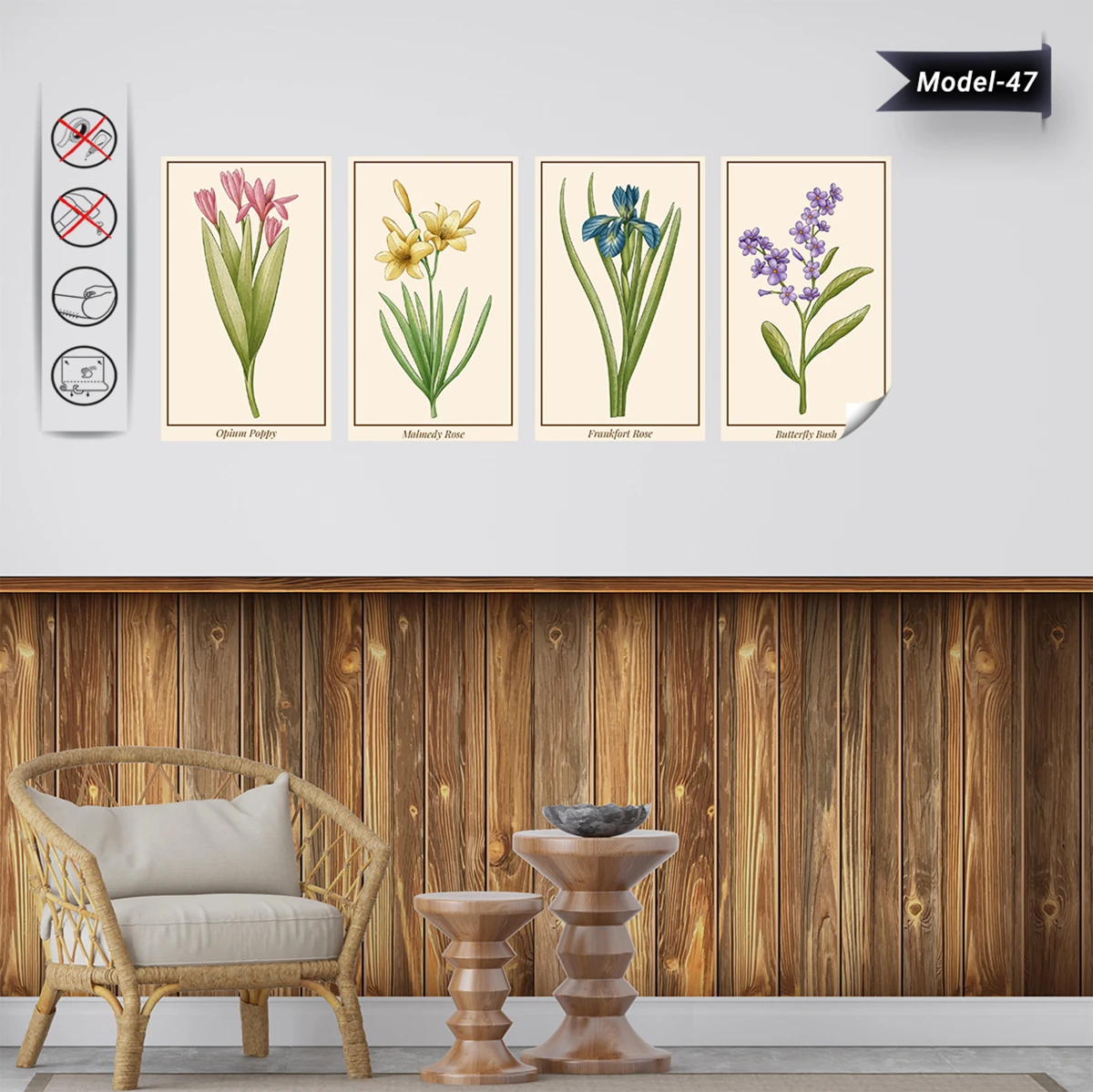 Statik Tutunma Özellikli Tablo - Poster Çiçek (Model- 47)