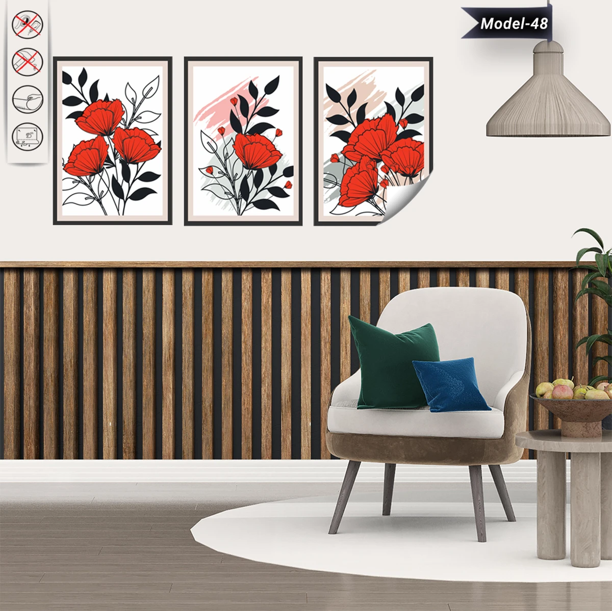 Statik Tutunma Özellikli Tablo - Poster Çiçek (Model- 48)