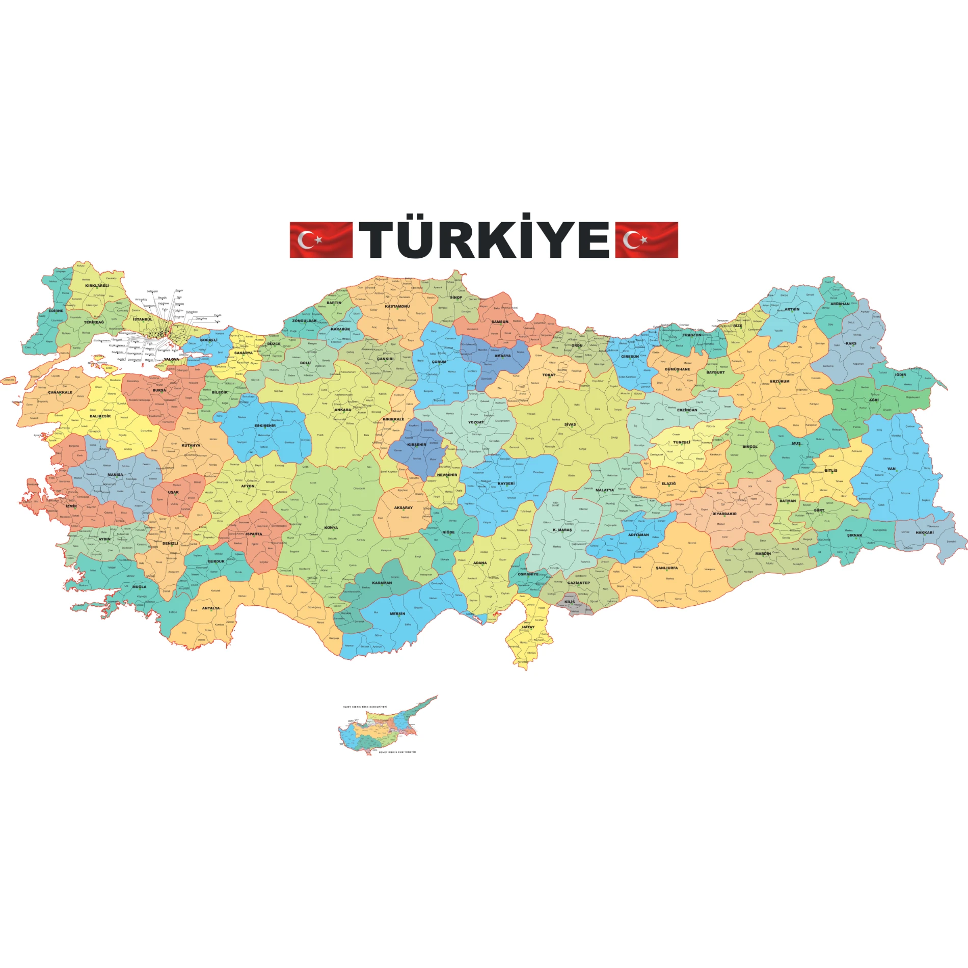 Statik Kağıt Türkiye İl-İlçe Haritası 