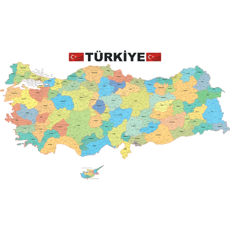 Statik Kağıt Türkiye İl-İlçe Haritası