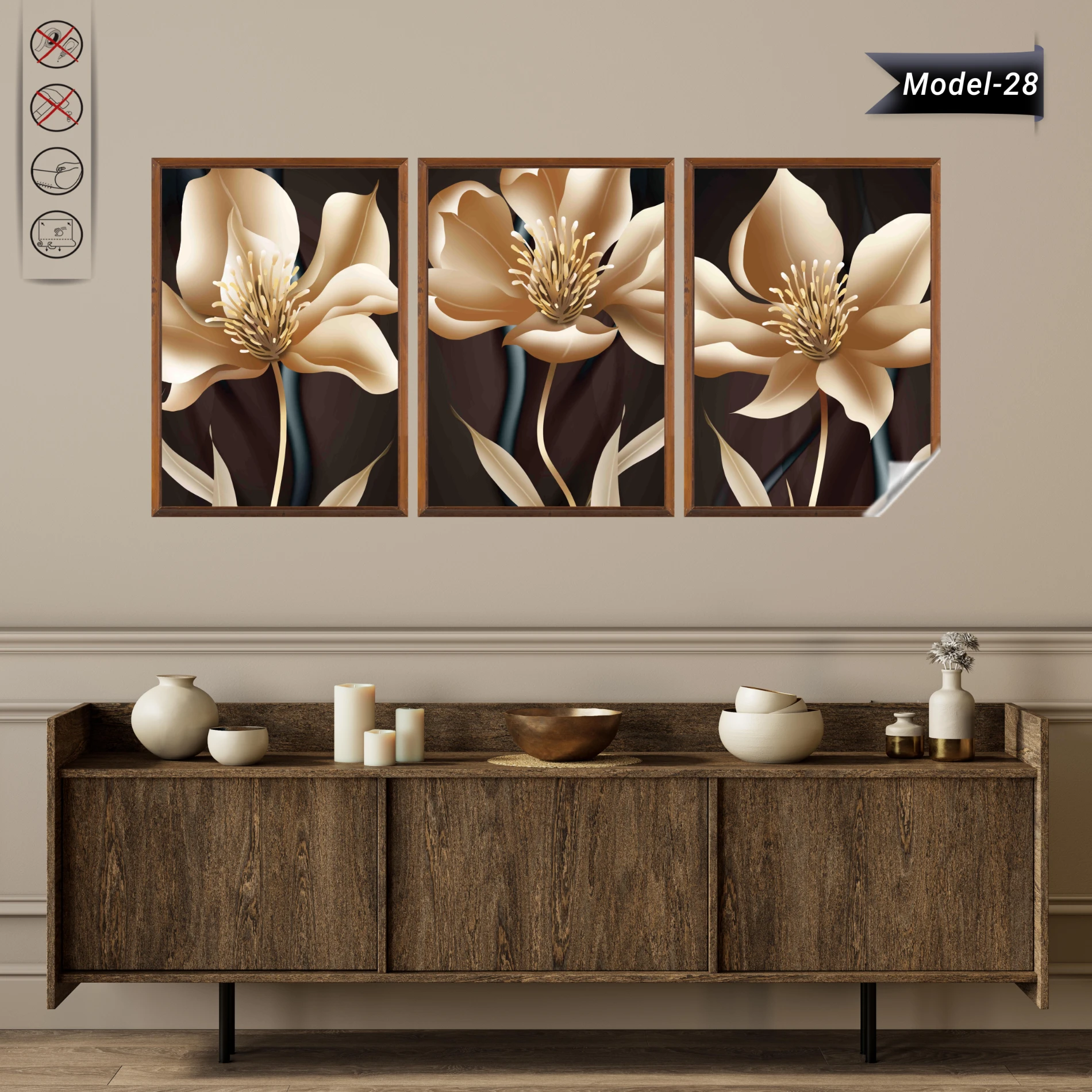 Statik Tutunma Özellikli Tablo - Poster Çiçek (Model- 28)