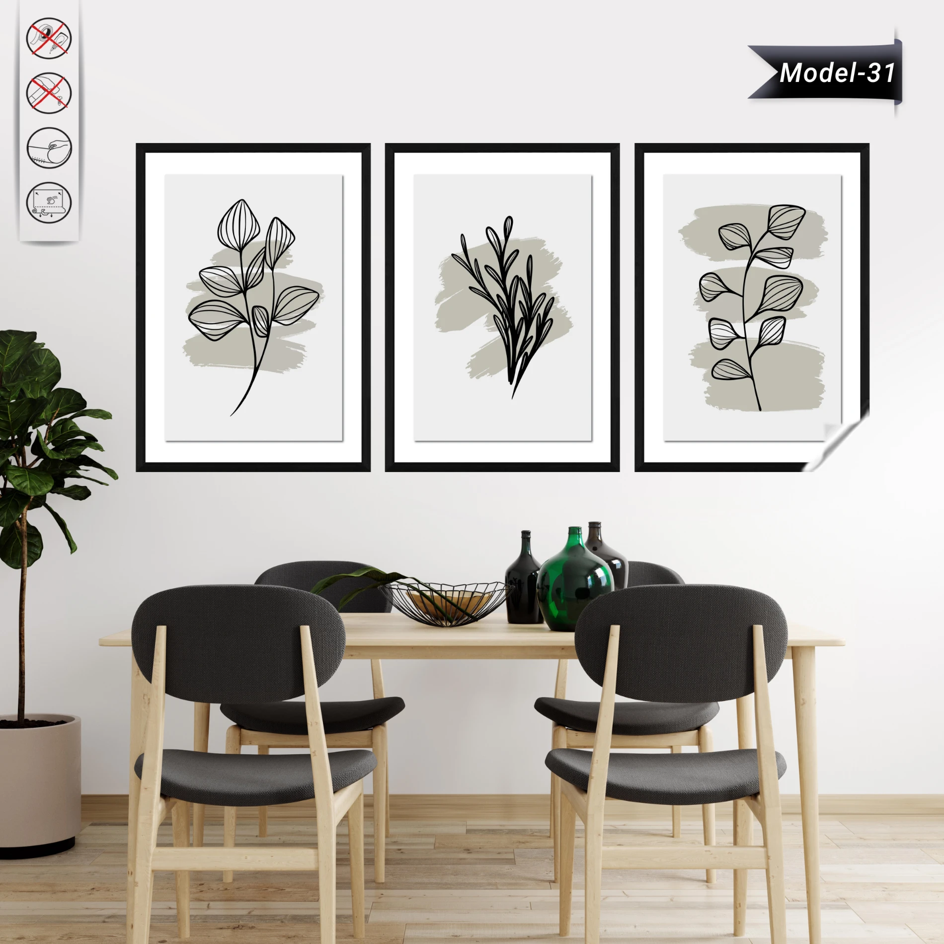Statik Tutunma Özellikli Tablo - Poster Çiçek (Model- 31)