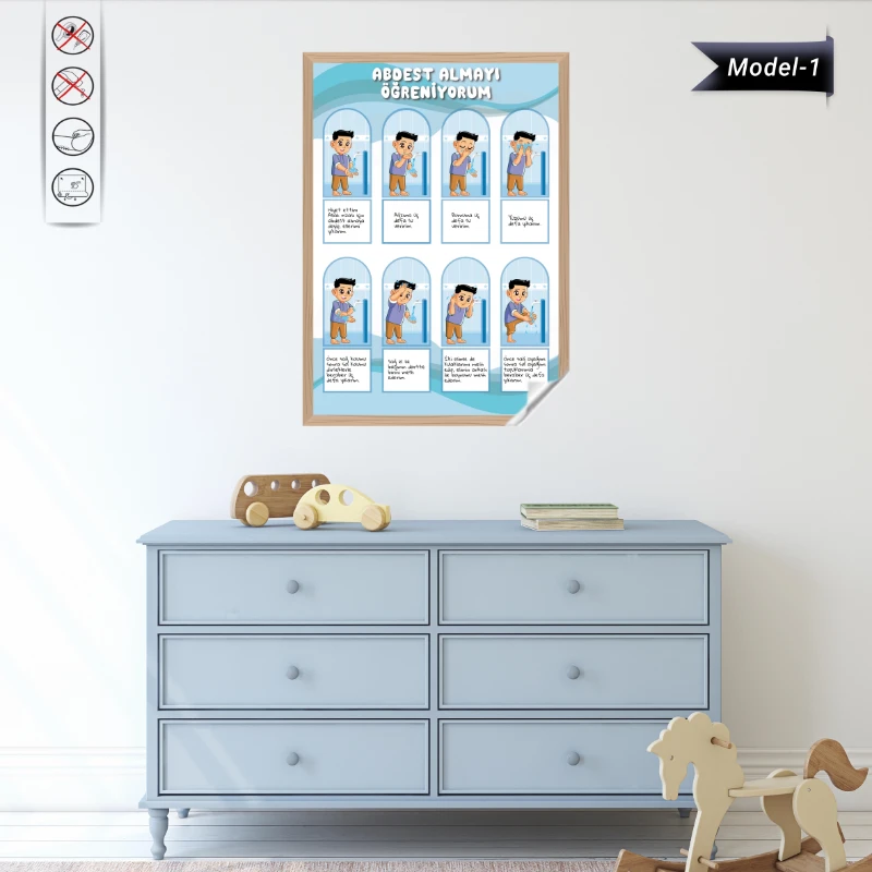 Statik Tutunma Özellikli Tablo - Poster  Abdest Almayı Öğreniyorum Diğer (Model -1 )
