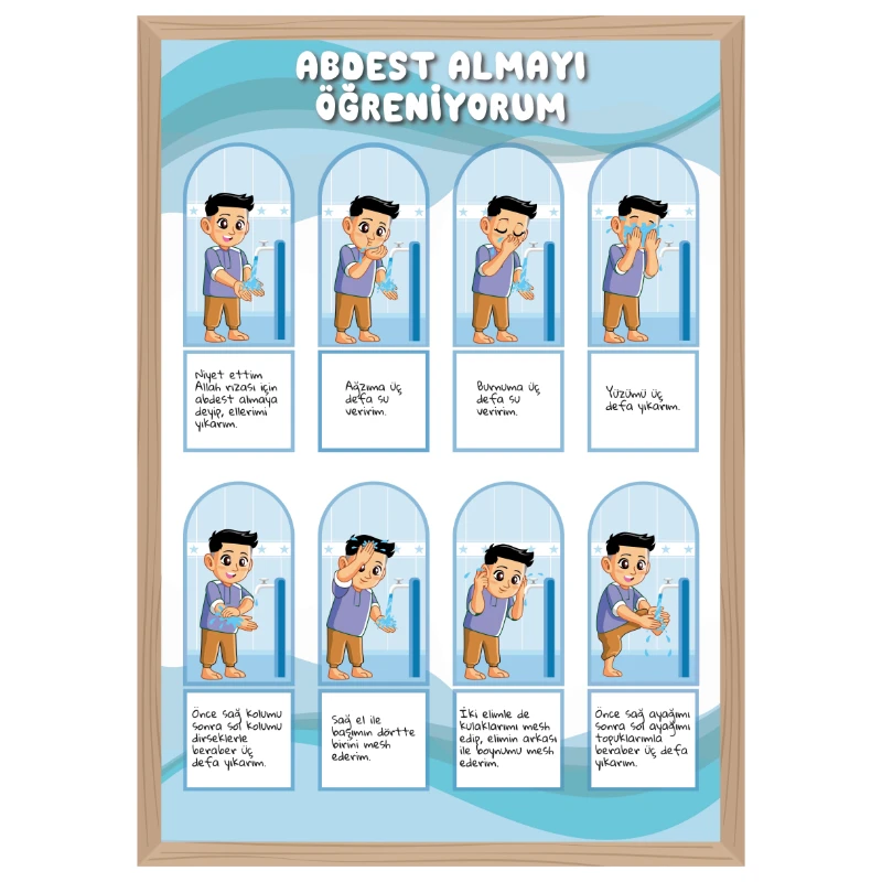 Statik Tutunma Özellikli Tablo - Poster  Abdest Almayı Öğreniyorum Diğer (Model -1 )