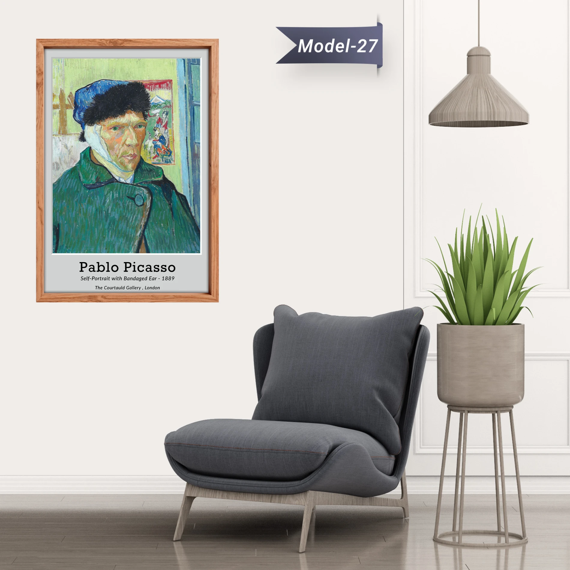 Bandajlı Kulak ve Pipo ile Otoportre  Tablo - Poster Dünyaca Ünlü ( Model-27)