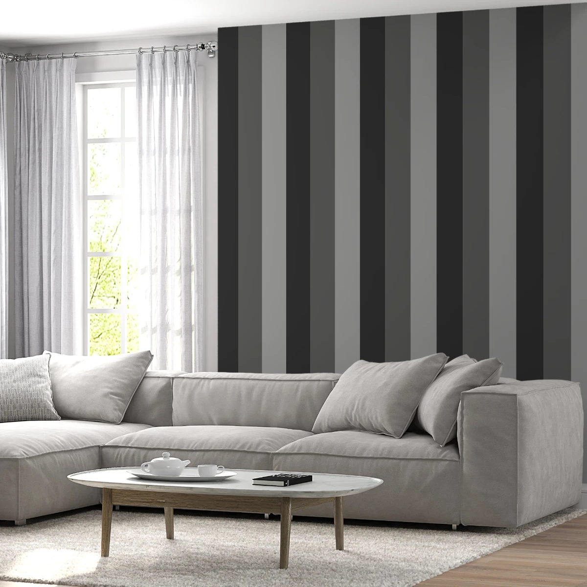 YAYIN KANALINA ÖZEL DEFOLU HAKİ- GRİ  ÇİZGİLİ DUVAR KAĞIDI  