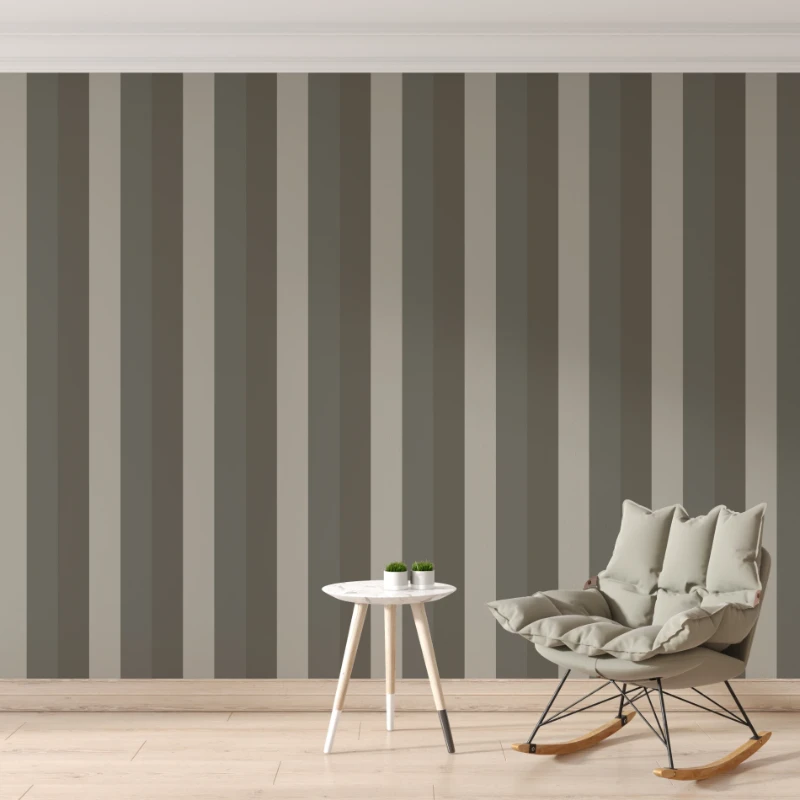 YAYIN KANALINA ÖZEL DEFOLU HAKİ- GRİ  ÇİZGİLİ DUVAR KAĞIDI 