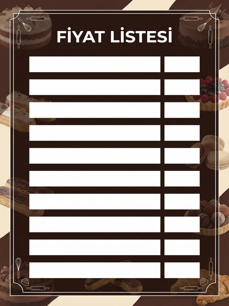 Yapışkanlı Pastane Fiyat Listesi  (Model- 19) 