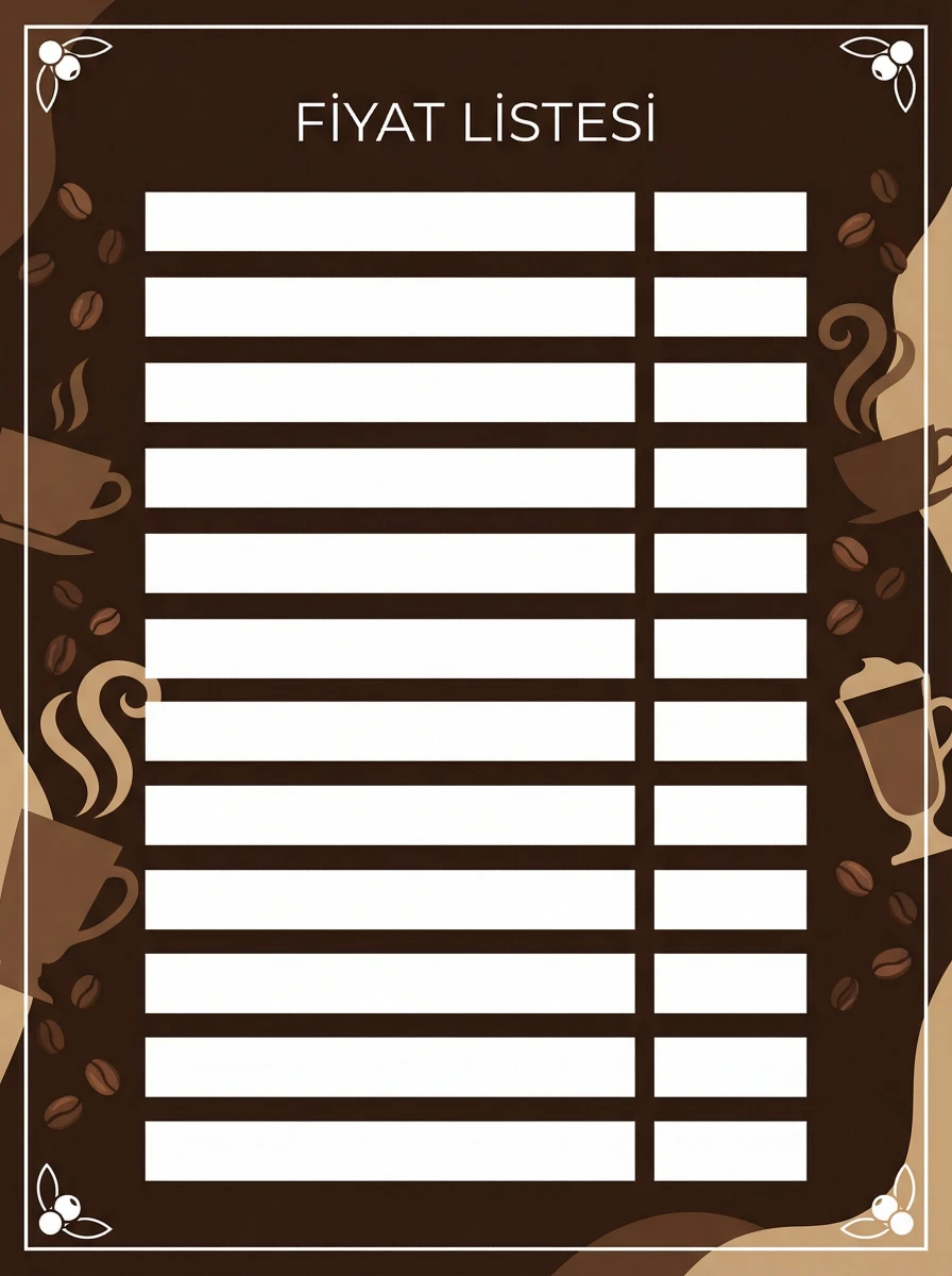 Yapışkanlı Cafe Fiyat Listesi  (Model- 24) 