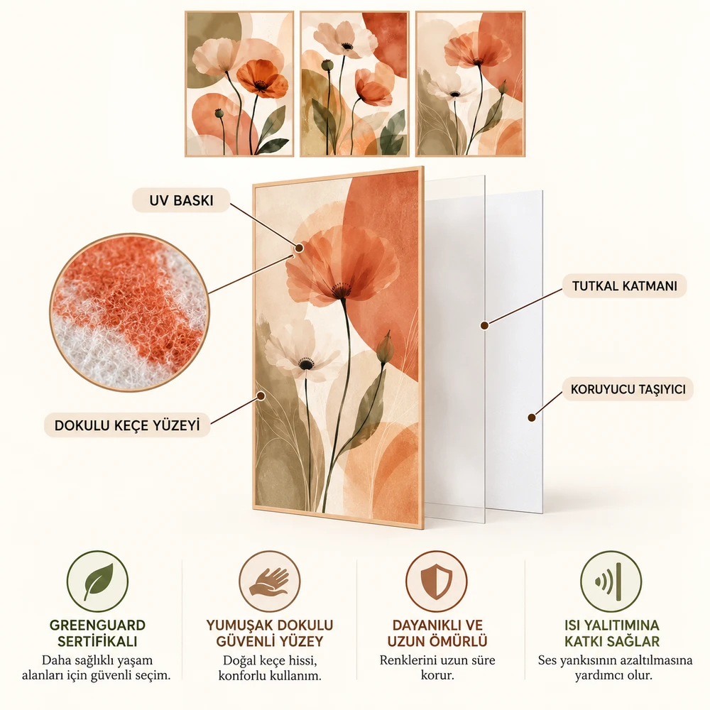 Yapışkanlı Keçe Tablo - Poster Çiçek (Model-120) 