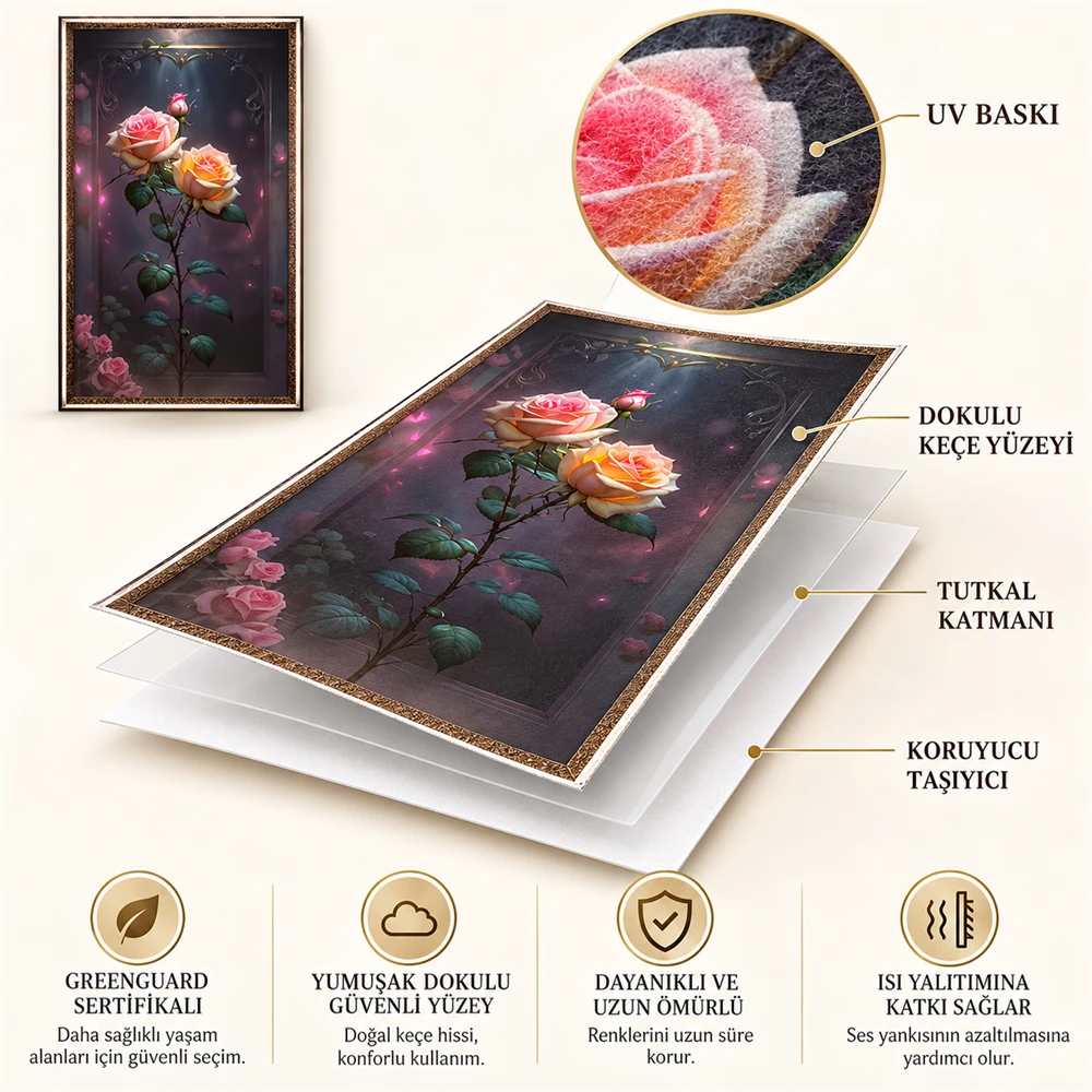 Yapışkanlı Keçe Tablo - Poster Çiçek (Model- 24) 