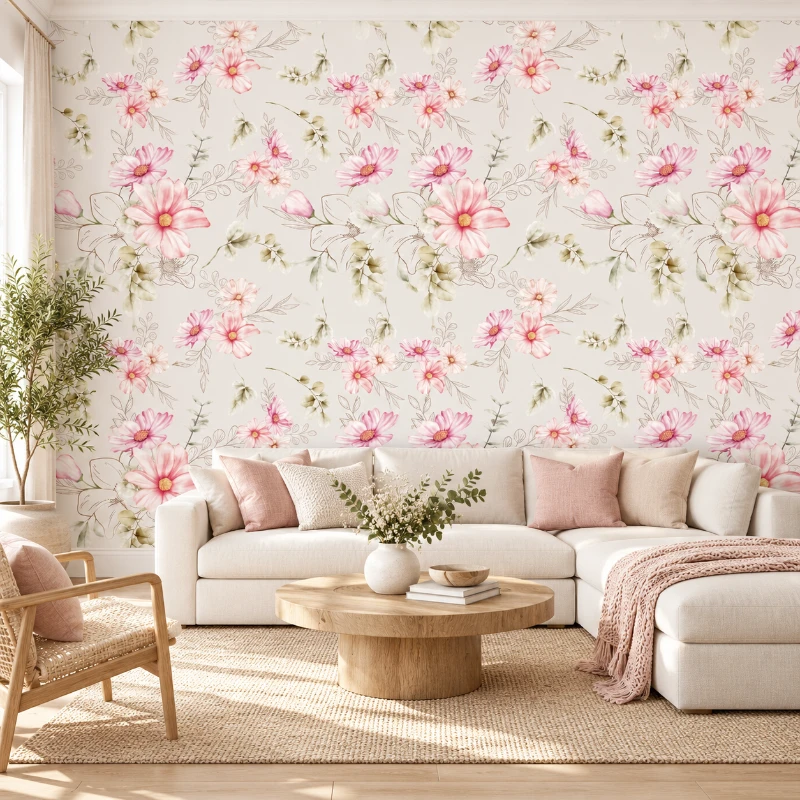 Yapışkanlı Keçe Duvar Kağıdı Çiçek Desen (Model - 2055)