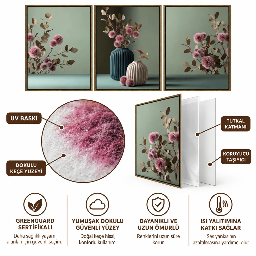 Yapışkanlı Keçe Tablo - Poster Çiçek (Model- 101) 