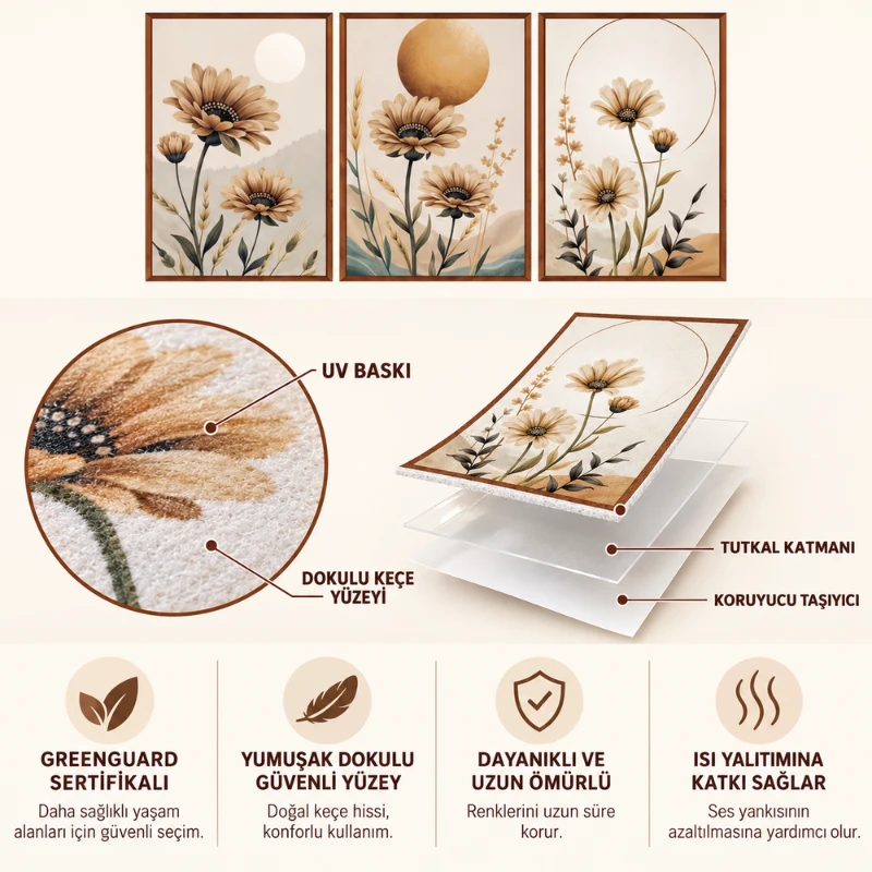 Yapışkanlı Keçe Tablo - Poster Çiçek (Model- 72)