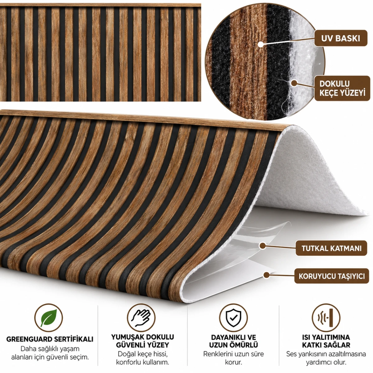 Yapışkanlı Keçe Duvar Kağıdı Çıta Desen (Model - 9027) 