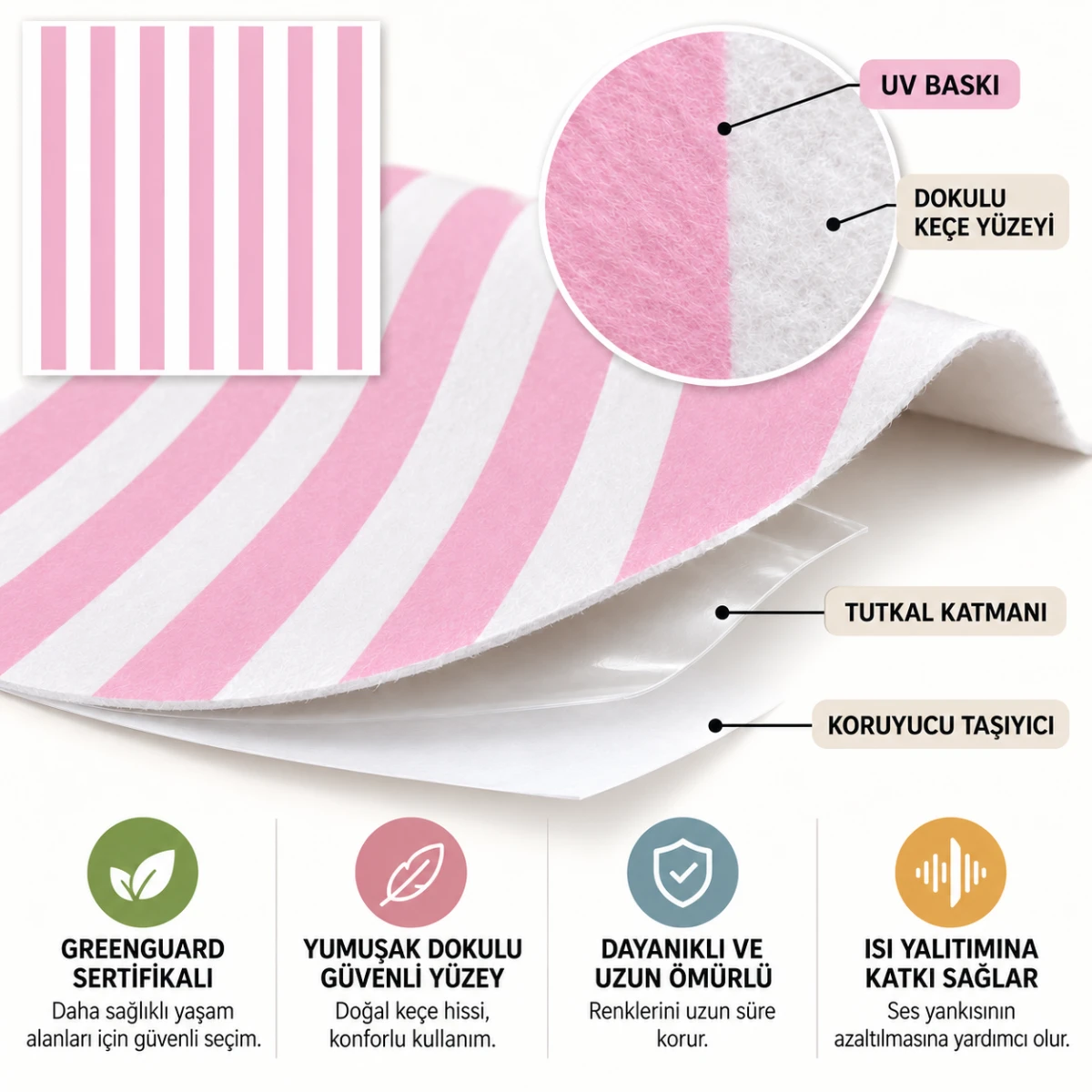 Yapışkanlı Keçe Duvar Kağıdı Çıta Desen (Model - 9047) 