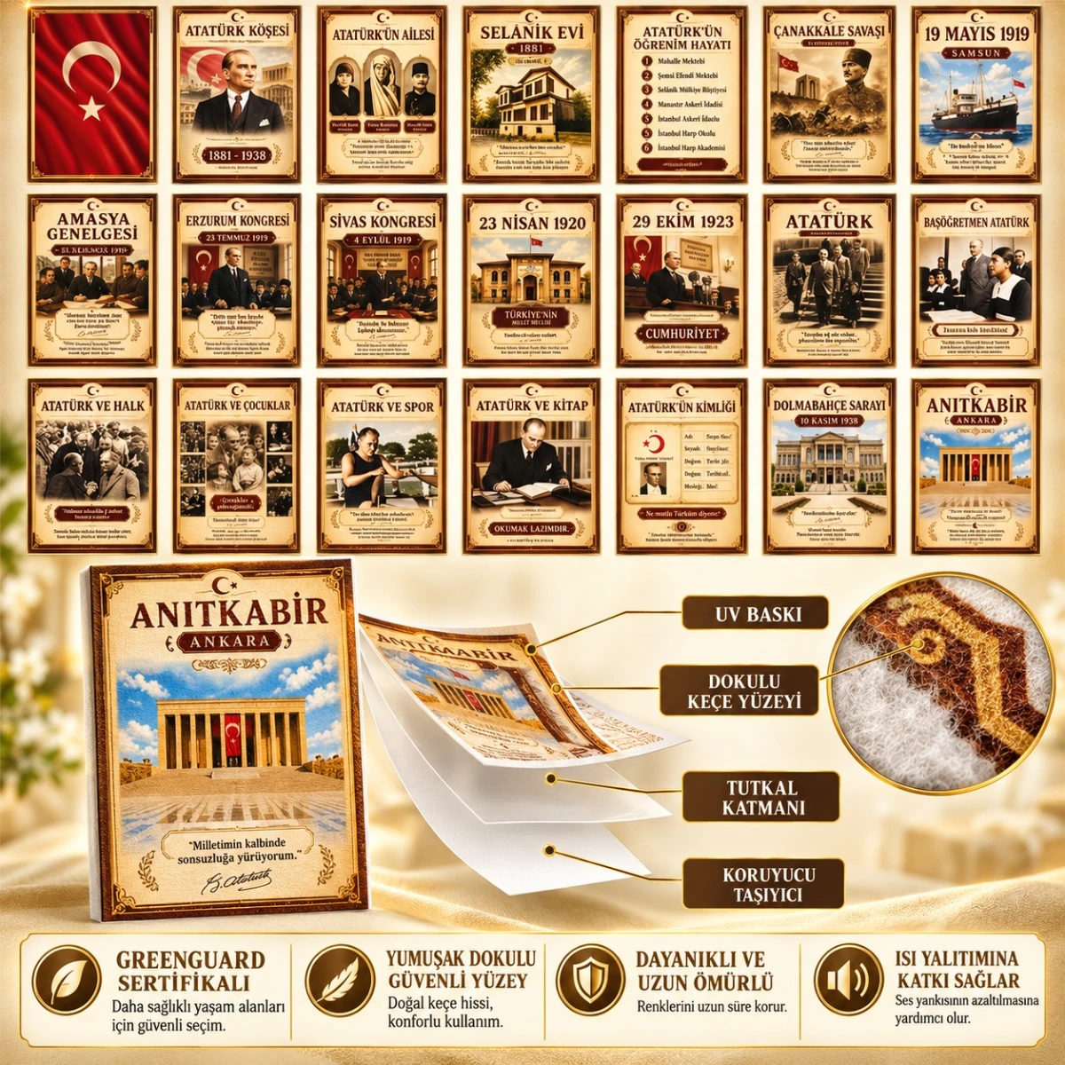 Yapışkanlı Keçe Atatürk Köşesi Tablo - Poster Atatürk (Model- 34) 