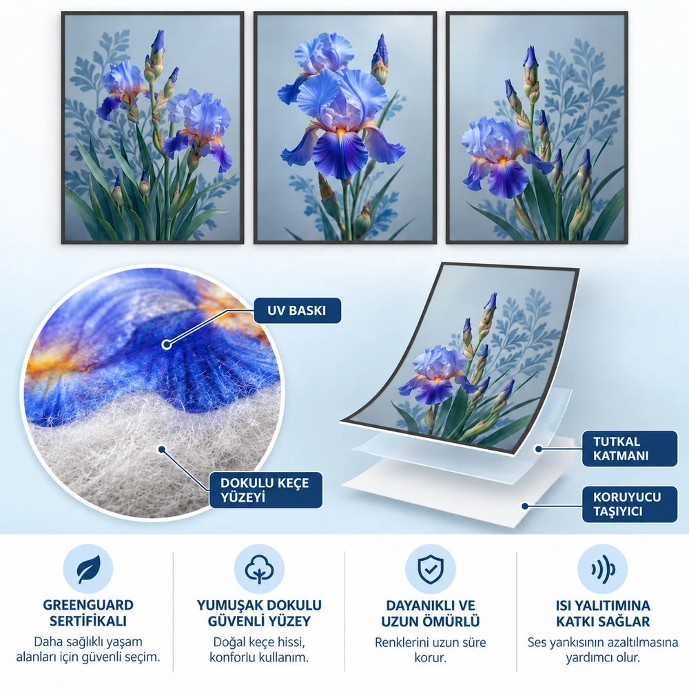 Yapışkanlı Keçe Tablo - Poster Çiçek (Model-107) 