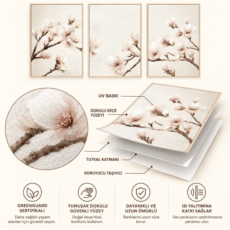 Yapışkanlı Keçe Tablo - Poster Çiçek (Model-115)