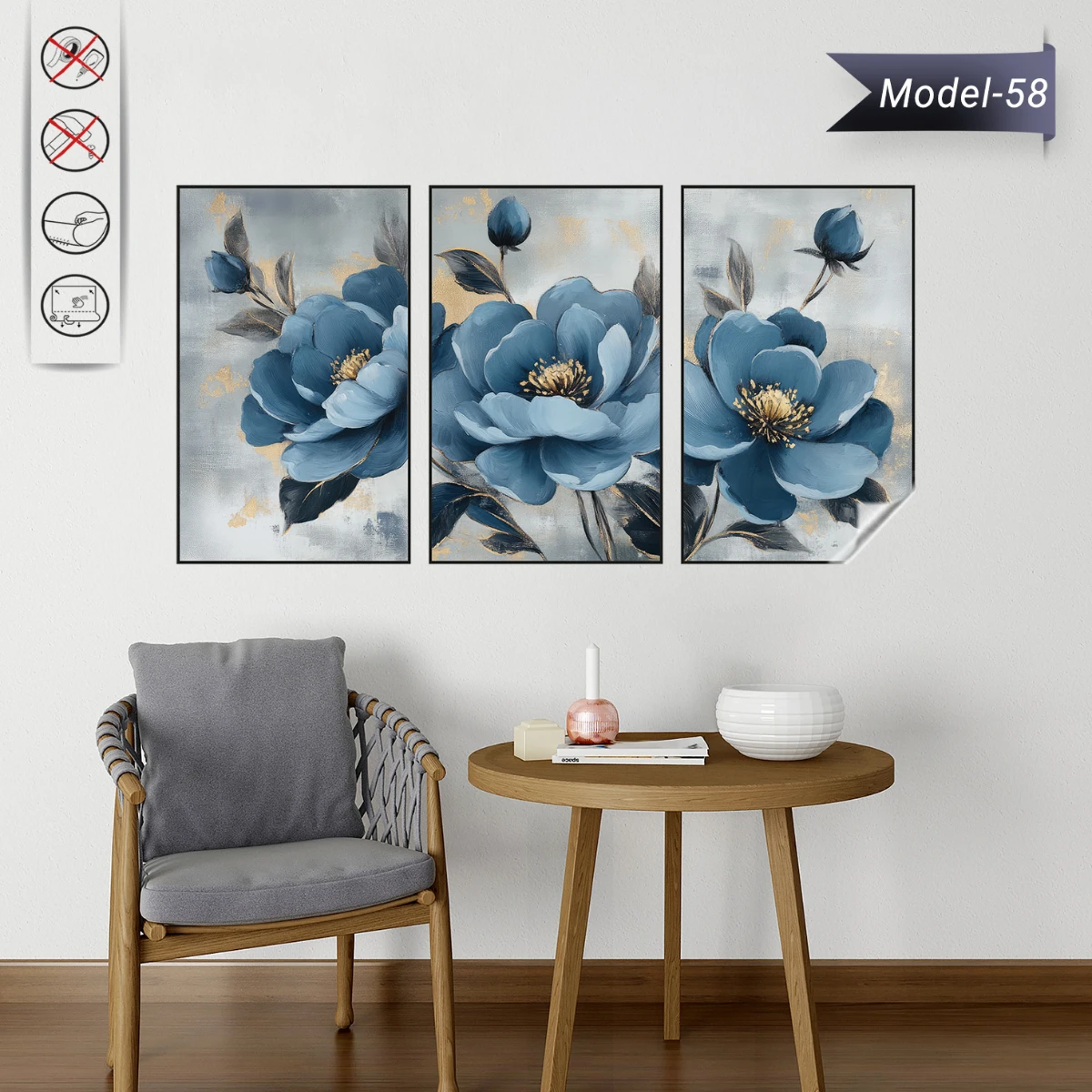 Statik Tutunma Özellikli Tablo - Poster Çiçek (Model- 58)