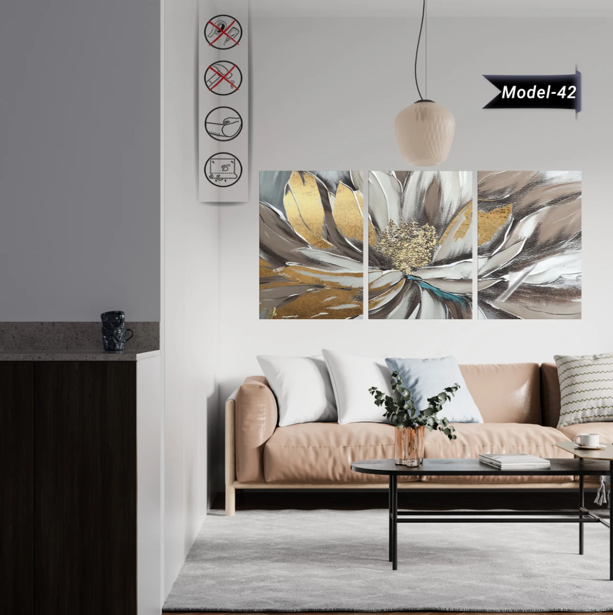 Statik Tutunma Özellikli Tablo - Poster Çiçek (Model- 42)