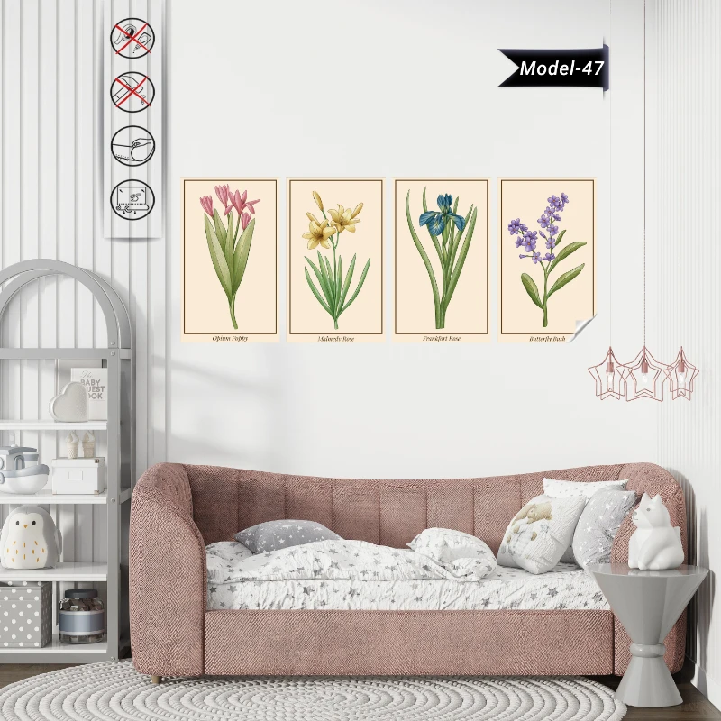 Statik Tutunma Özellikli Tablo - Poster Çiçek (Model- 47)