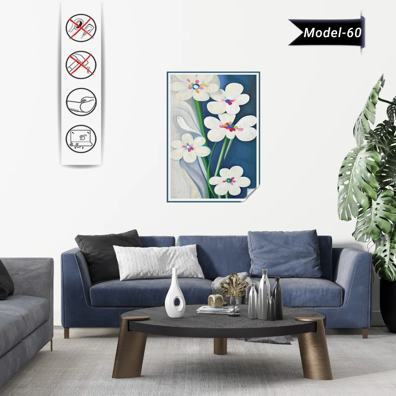 Statik Tutunma Özellikli Tablo - Poster Çiçek (Model- 60)