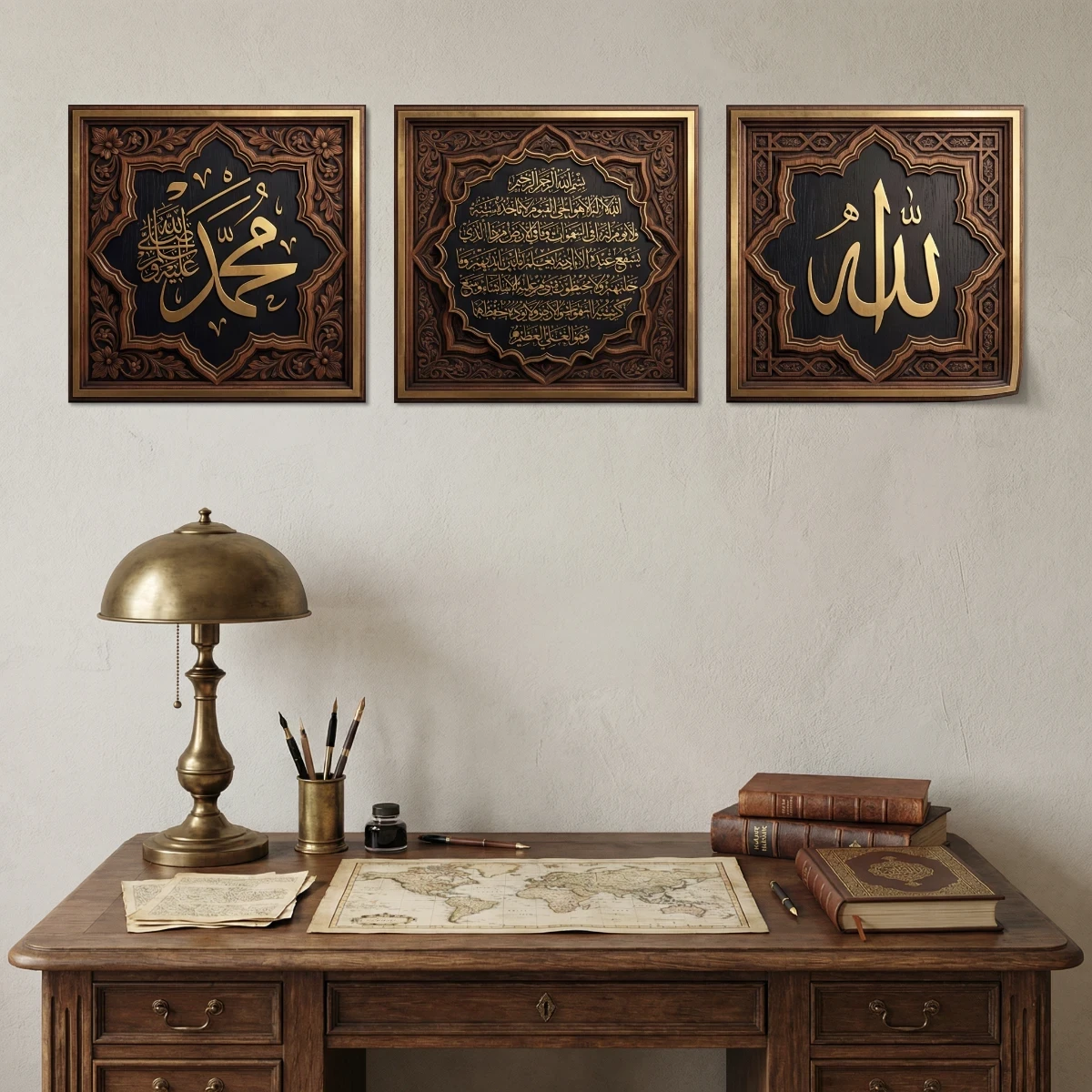 Allah Muhammed Lafz-ı Ayetel Kürsi Tablo - Poster Dini (Model- 74)