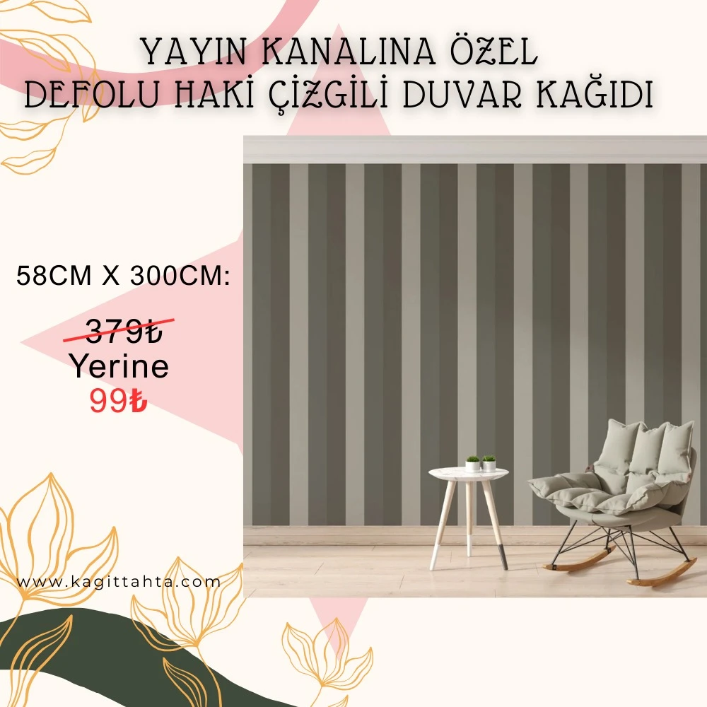 YAYIN KANALINA ÖZEL DEFOLU HAKİ ÇİZGİLİ DUVAR KAĞIDI 