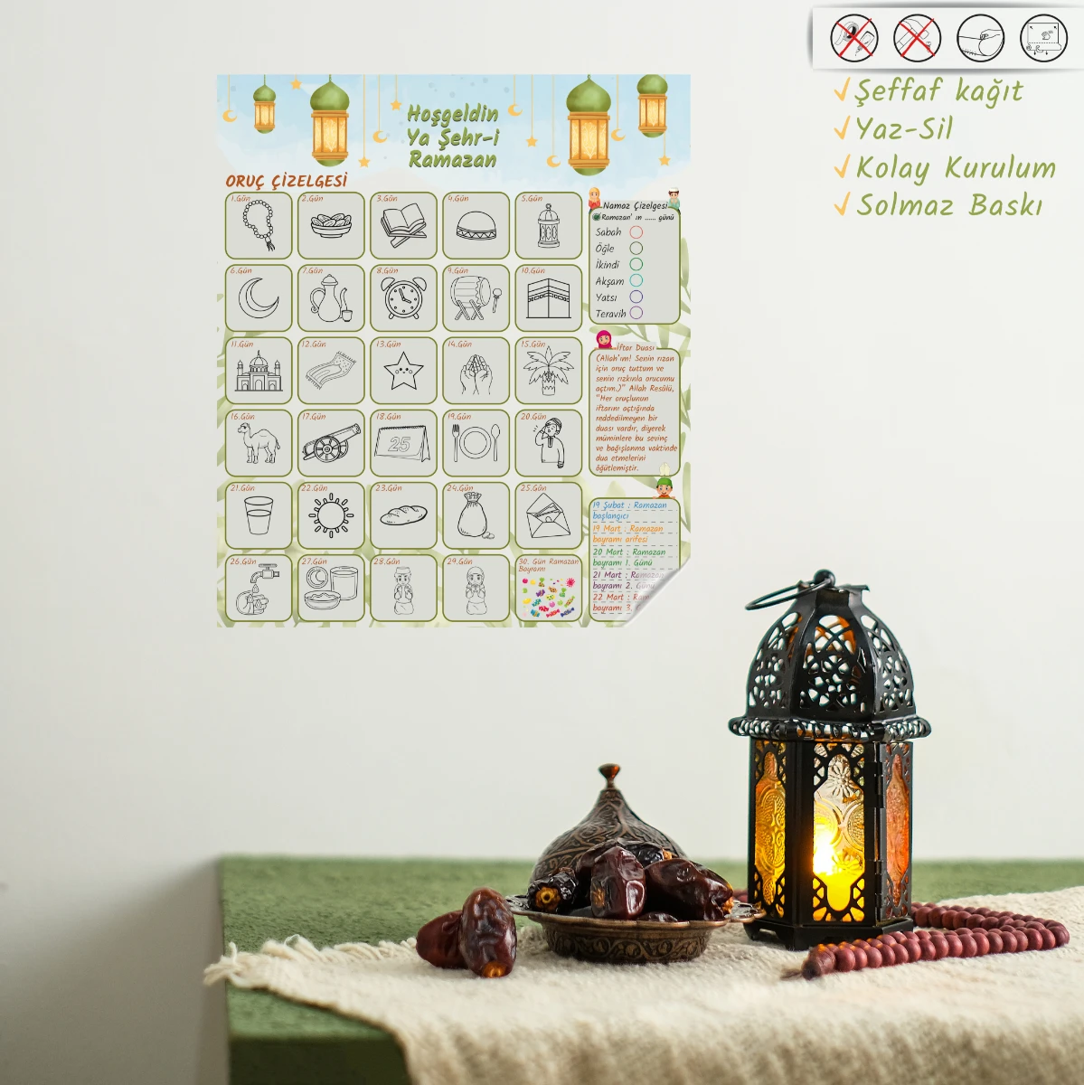 Statik Kağıt Ramazan Takip Seti(İmsakiye , Oruç Çizelgesi , İftar Menüsü ) 
