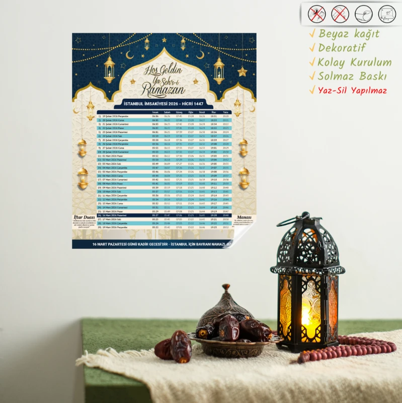 Statik Kağıt Ramazan Takip Seti(İmsakiye , Oruç Çizelgesi , İftar Menüsü )