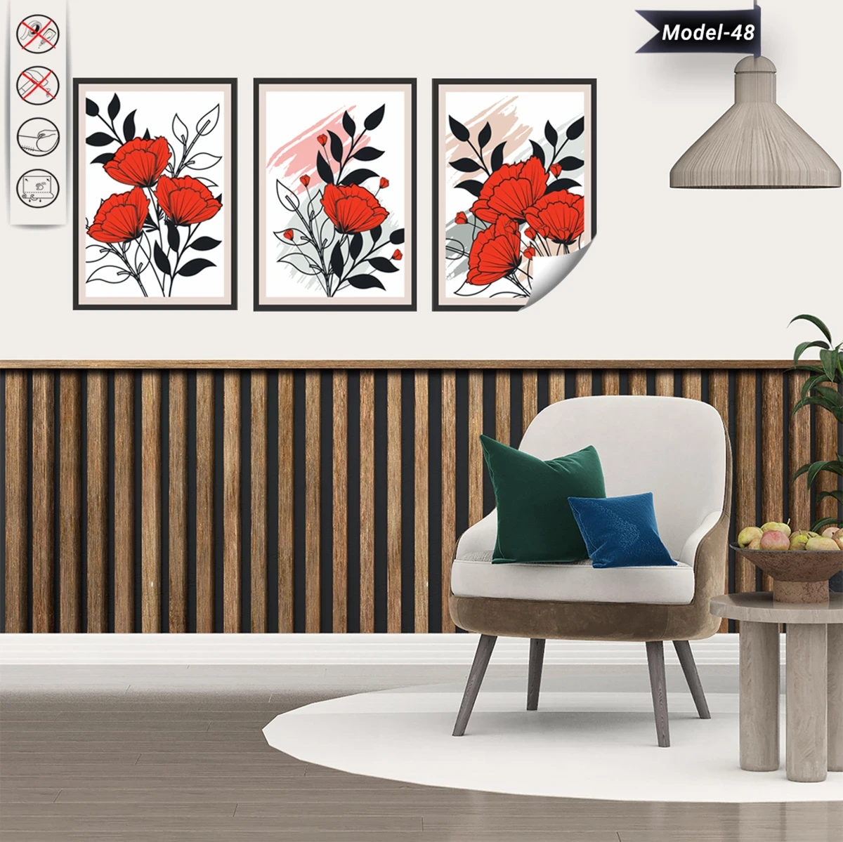 Statik Tutunma Özellikli Tablo - Poster Çiçek (Model- 48) (35X50)