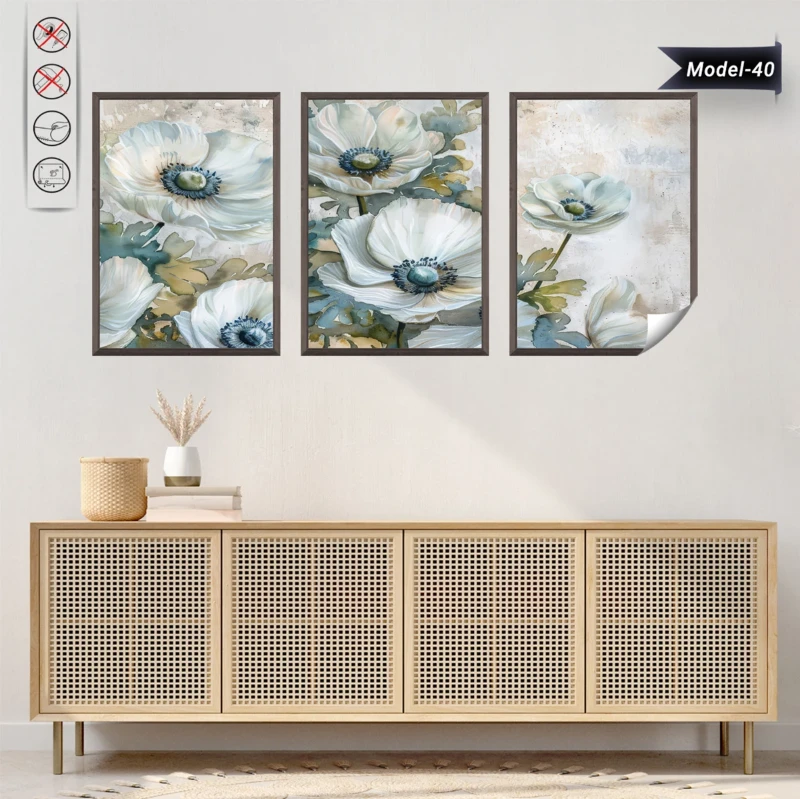 Statik Tutunma Özellikli Tablo - Poster Çiçek (Model- 40) (50X70)