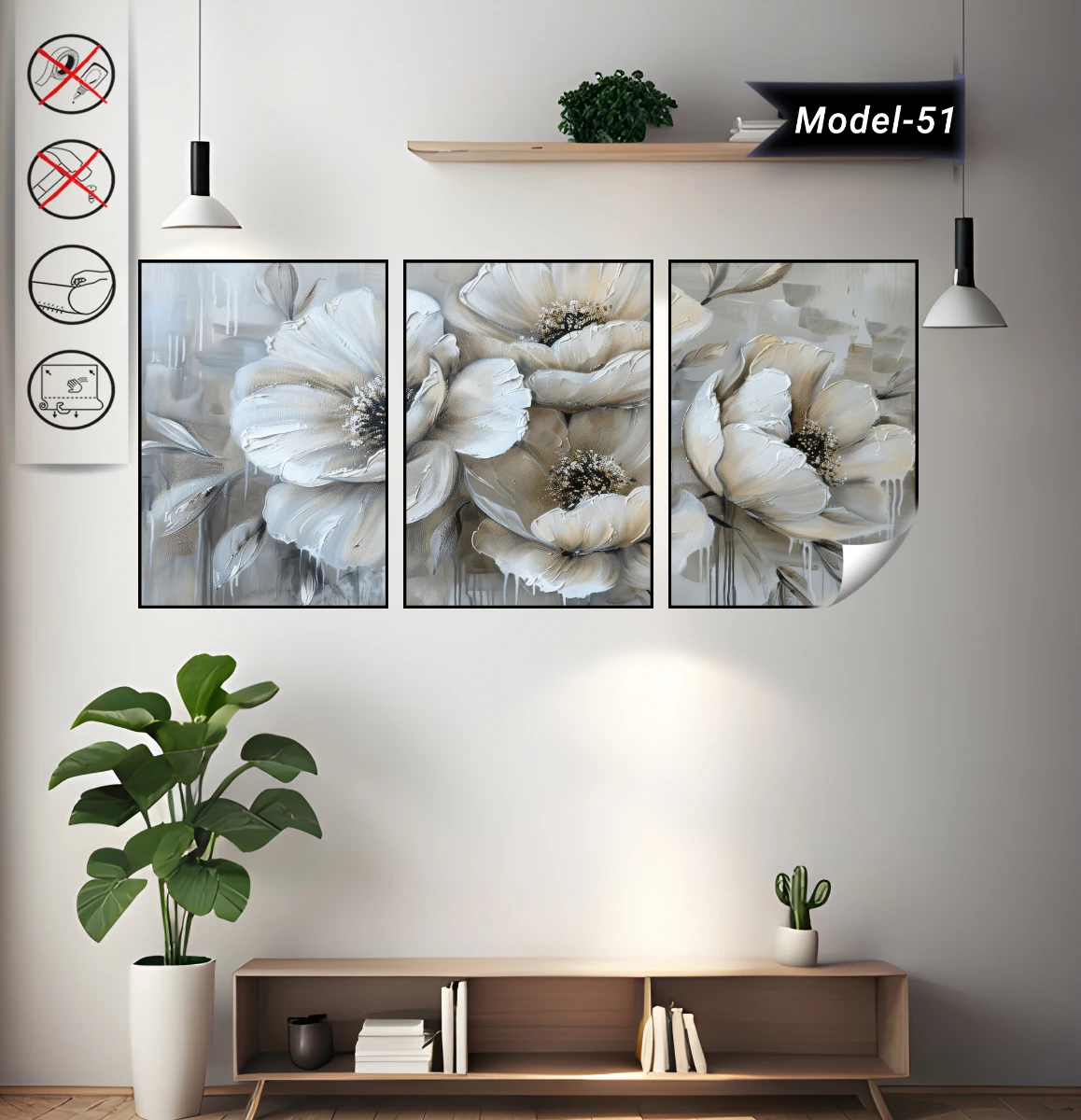 Statik Tutunma Özellikli Tablo - Poster Çiçek (Model- 51)