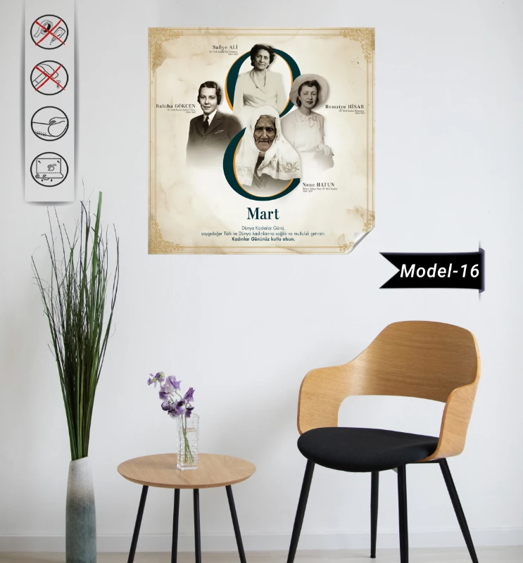 Statik Tutunma Özellikli 8 Mart Dünya Kadınlar Günü Tablo - Poster Özel Gün ( Model -16)