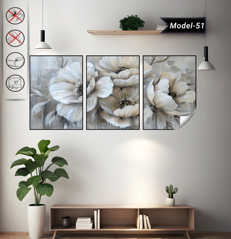 Statik Tutunma Özellikli Tablo - Poster Çiçek (Model- 51)