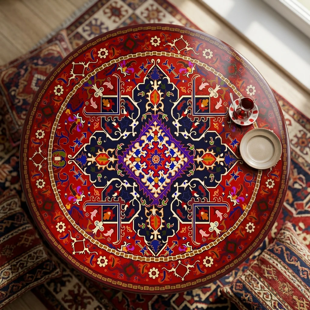 Yapışkanlı Desenli Yuvarlak Masa - Sehpa Kaplama (Model- 1)