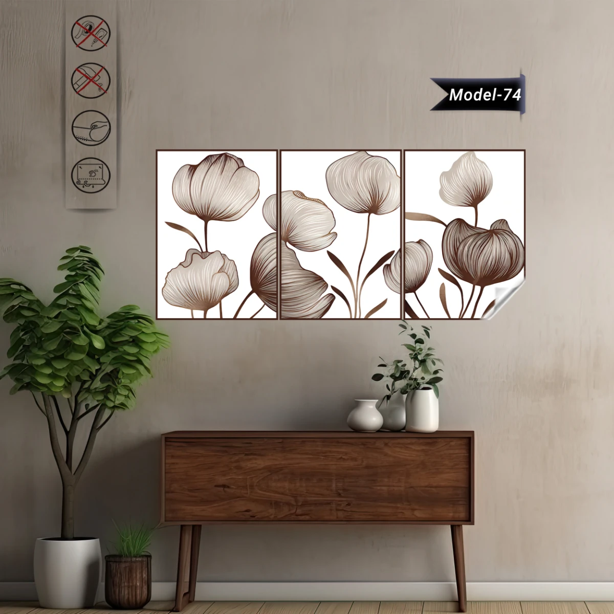 Statik Tutunma Özellikli Tablo - Poster Çiçek (Model- 74)