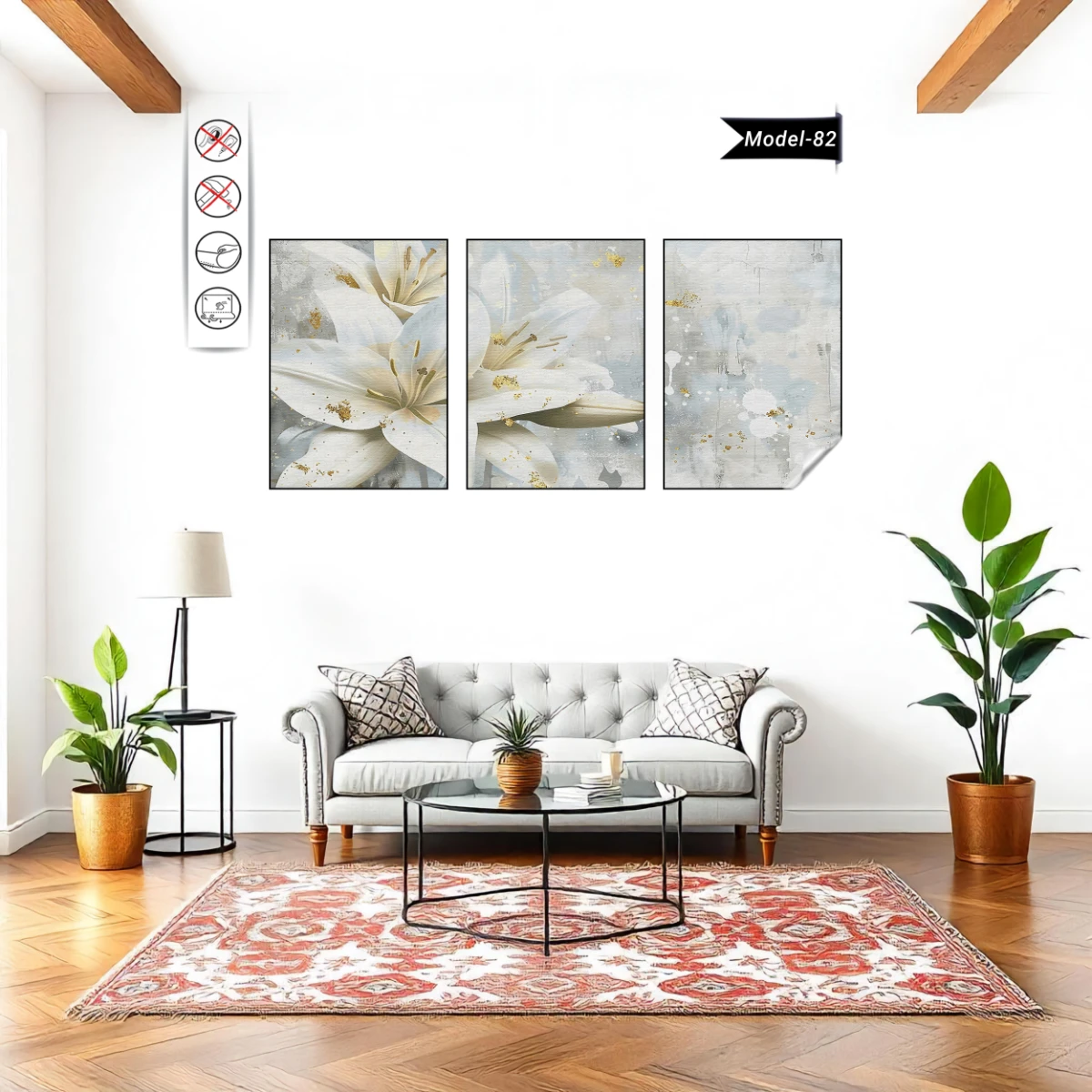 Statik Tutunma Özellikli Tablo - Poster Çiçek (Model- 82)