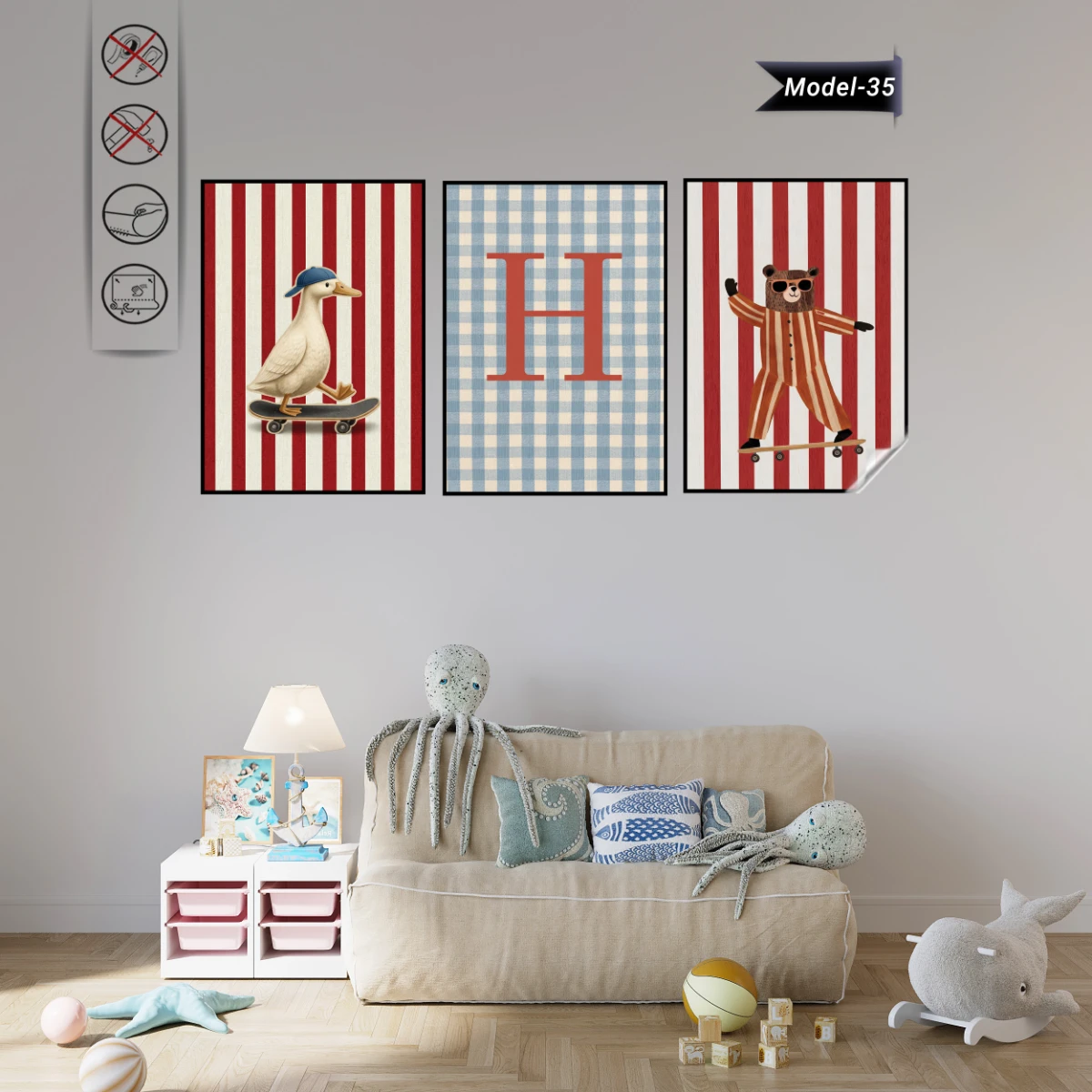 Statik Tutunma Özellikli Tablo - Poster Çocuk Odası (Model- 35)