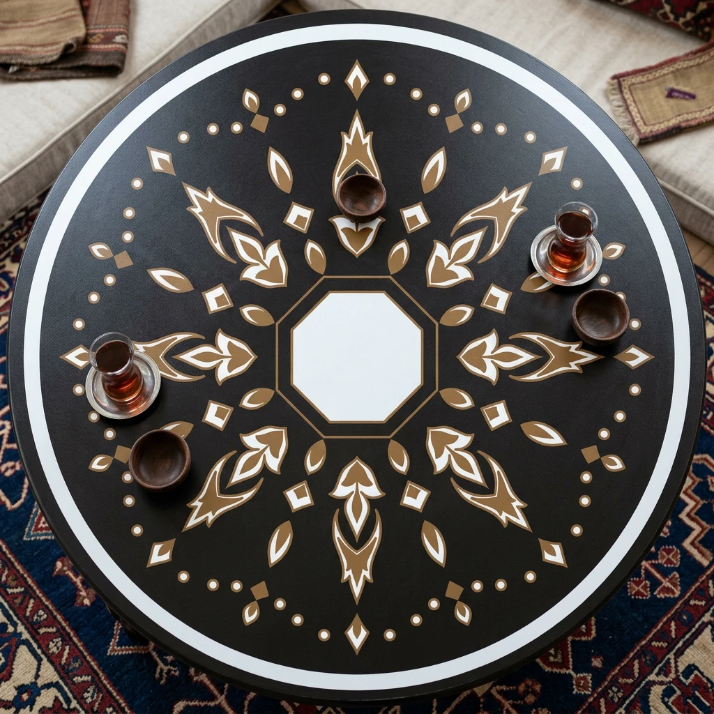 Yapışkanlı Desenli Yuvarlak Masa - Sehpa Kaplama (Model- 2)