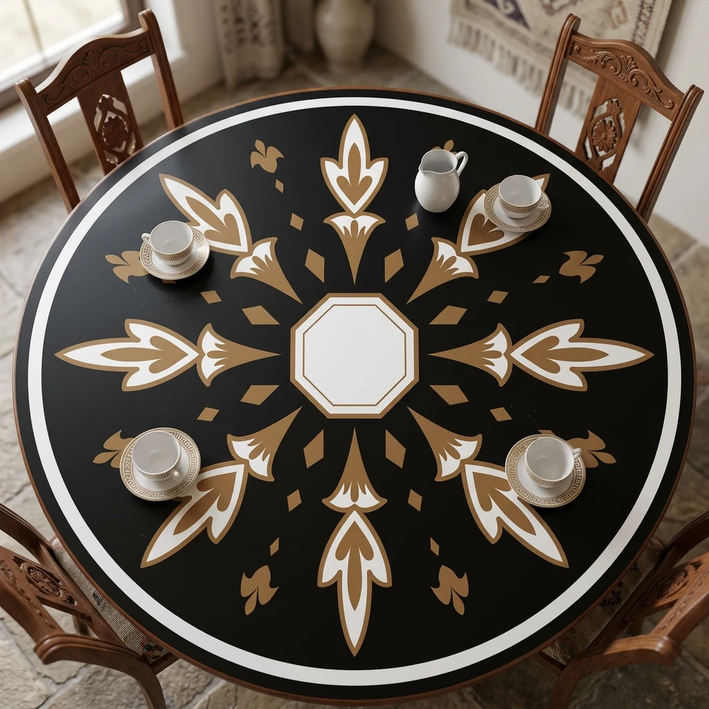 Yapışkanlı Desenli Yuvarlak Masa - Sehpa Kaplama (Model- 4)