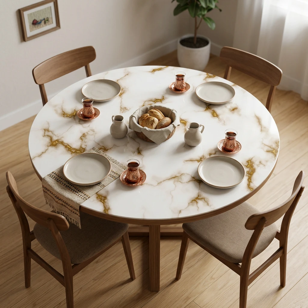 Yapışkanlı Desenli Yuvarlak Masa - Sehpa Kaplama (Model- 5)