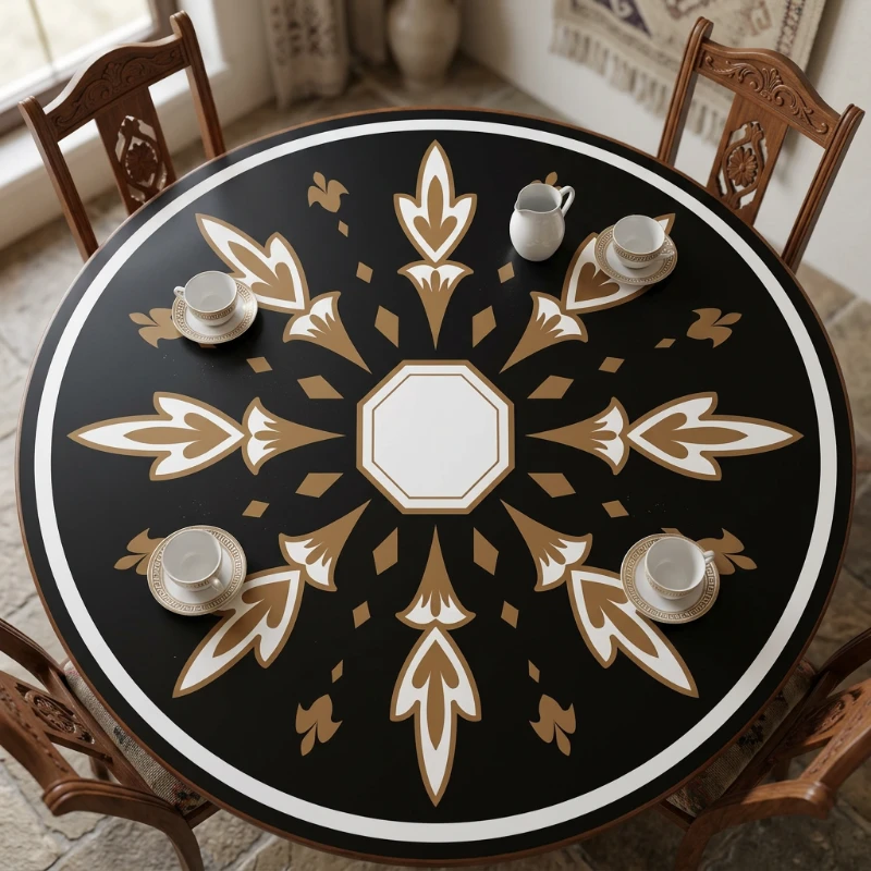 Yapışkanlı Desenli Yuvarlak Masa - Sehpa Kaplama (Model- 4)