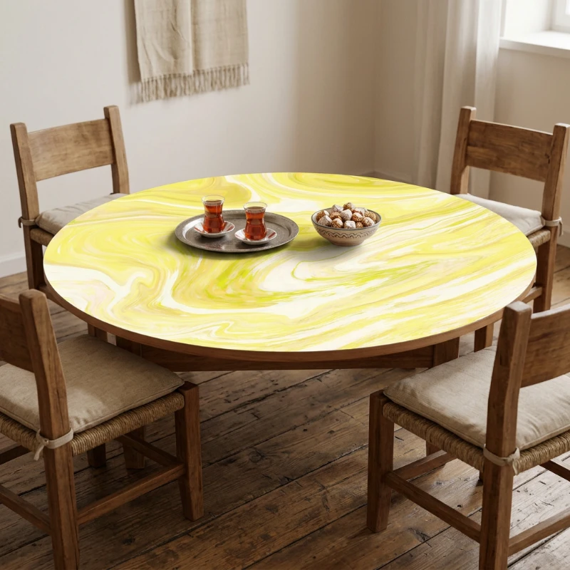 Yapışkanlı Desenli Yuvarlak Masa - Sehpa Kaplama (Model- 7)